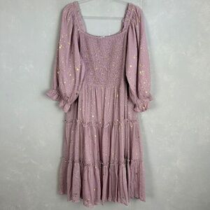 Ivy City Co plus size 3X Starry Night midi dress lilac gold square neck smock